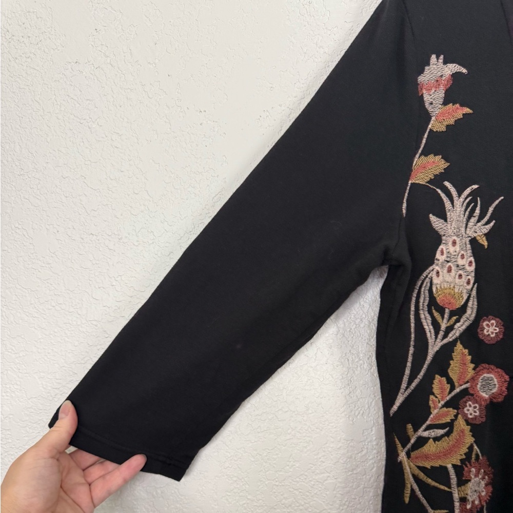XCVI Black Floral Embroidered Cotton Jacket Large Bohemian Artsy Lagenlook - Picture 7 of 10
